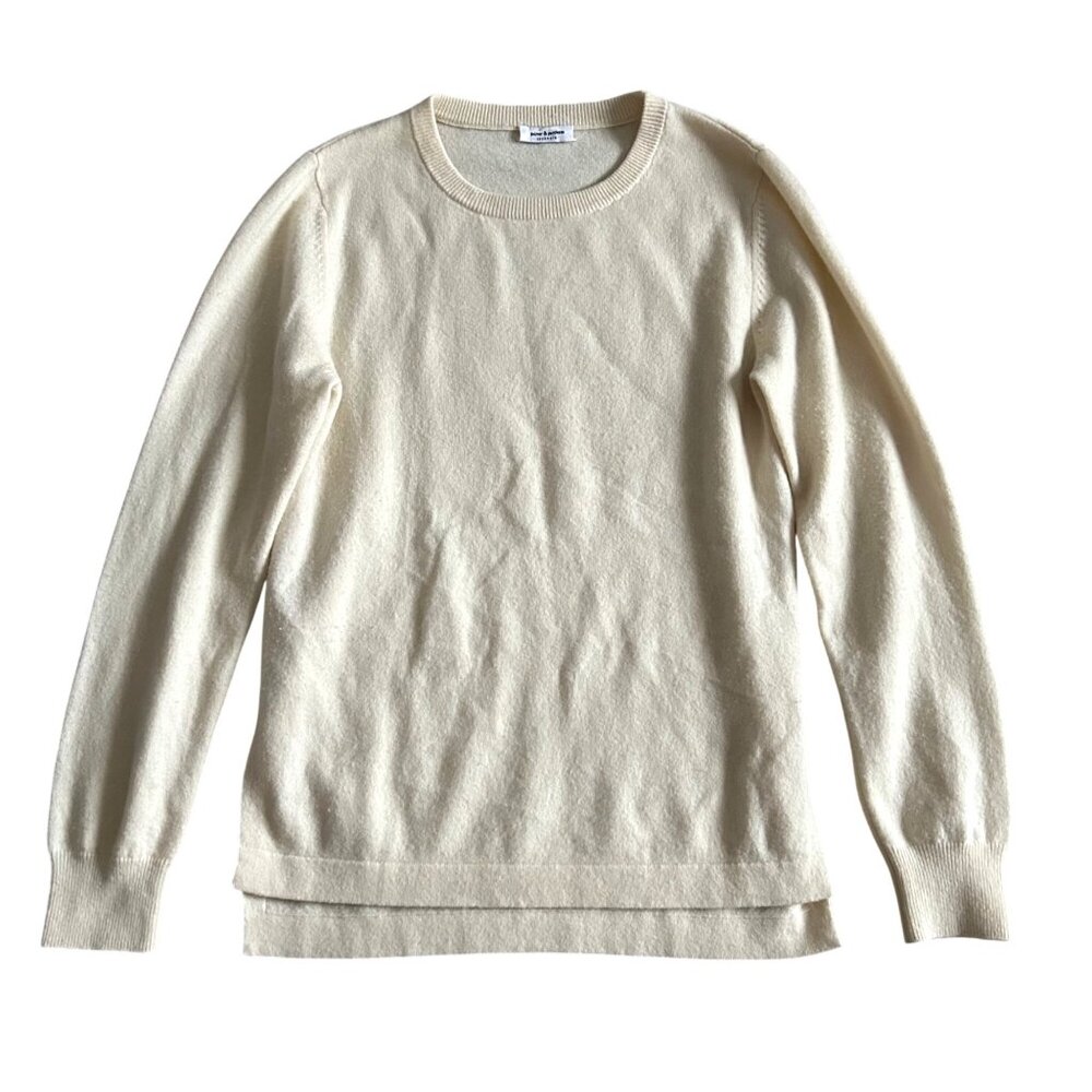 Palmer & Purchase Women's Sz  S Split Hem Beige 100% Cashmere Crewneck Sweater